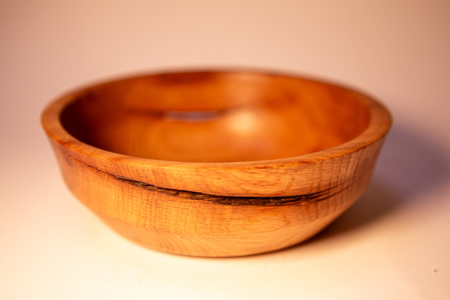 Reclaimed Oak Wood Bowl with Natural Cracks