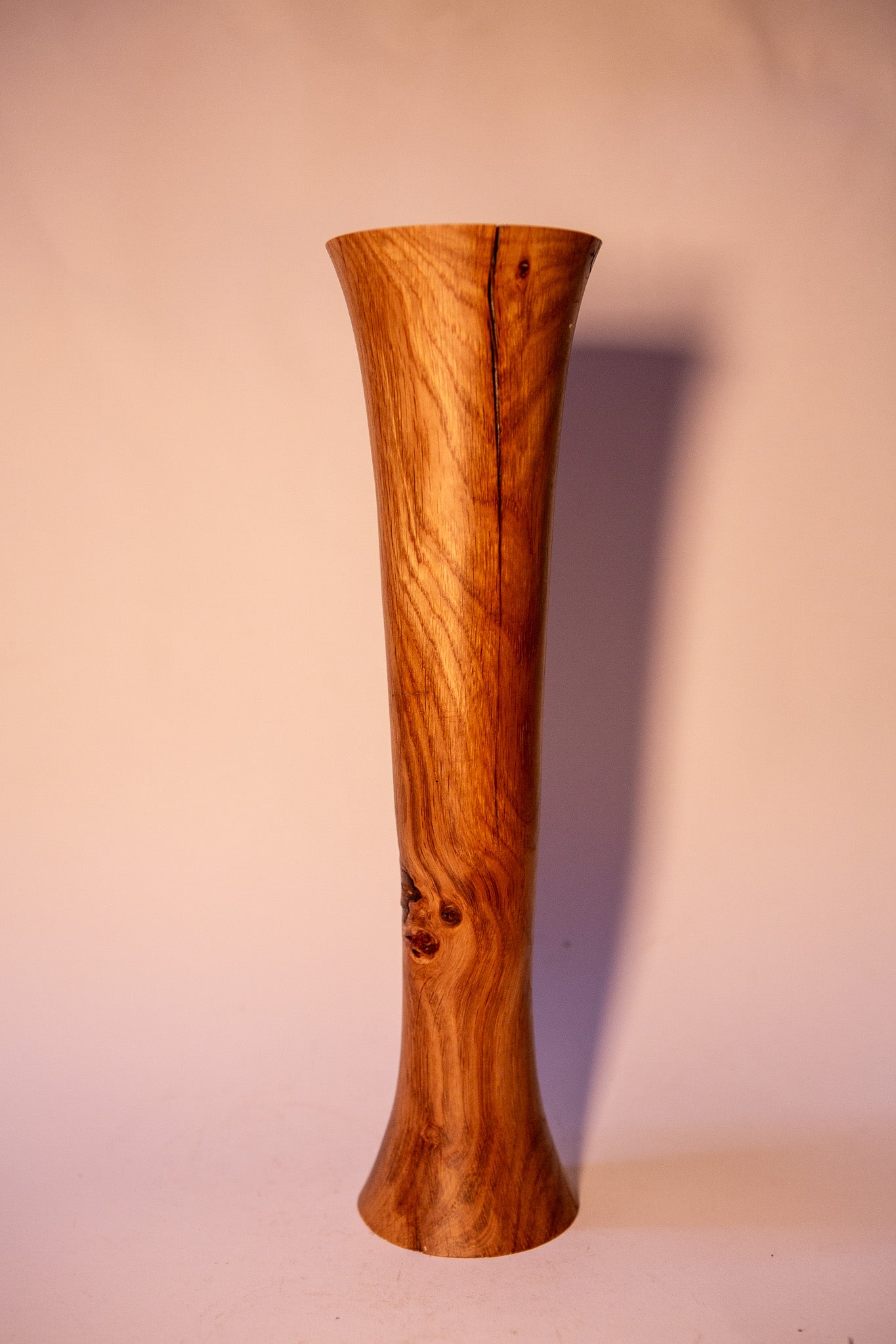Trumpet-Shaped Oak Wood Vase