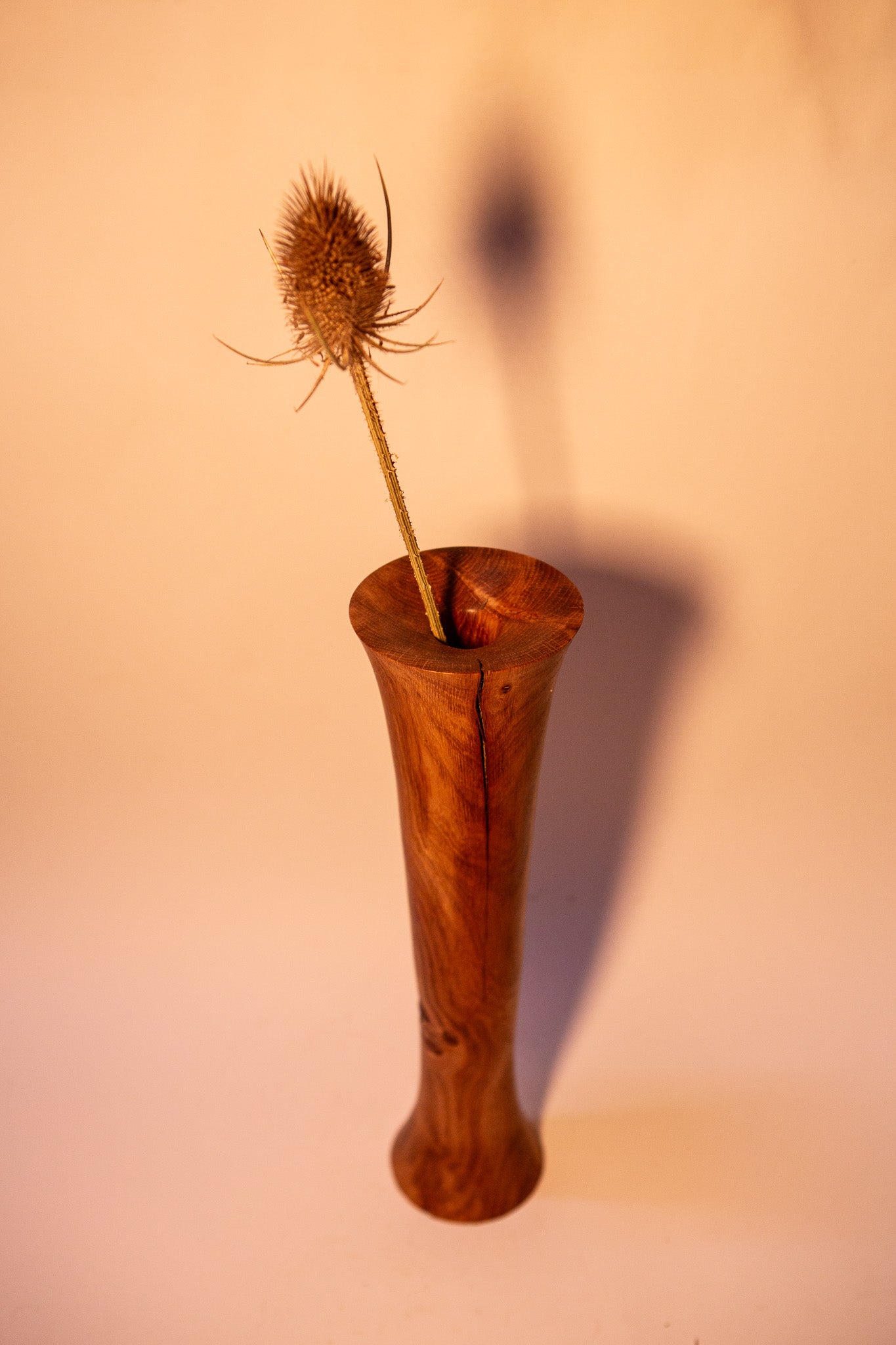 Trumpet-Shaped Oak Wood Vase