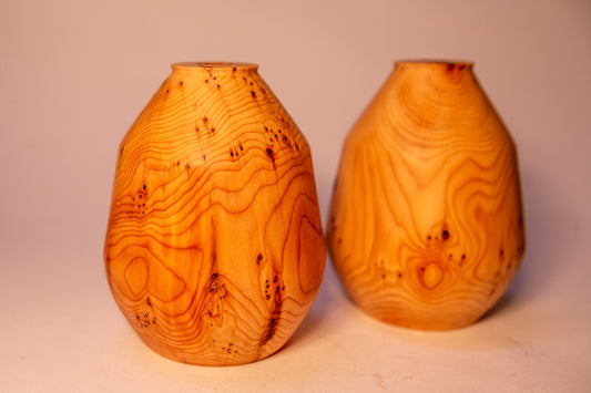 Pair of Reclaimed Cypress Wood Vases